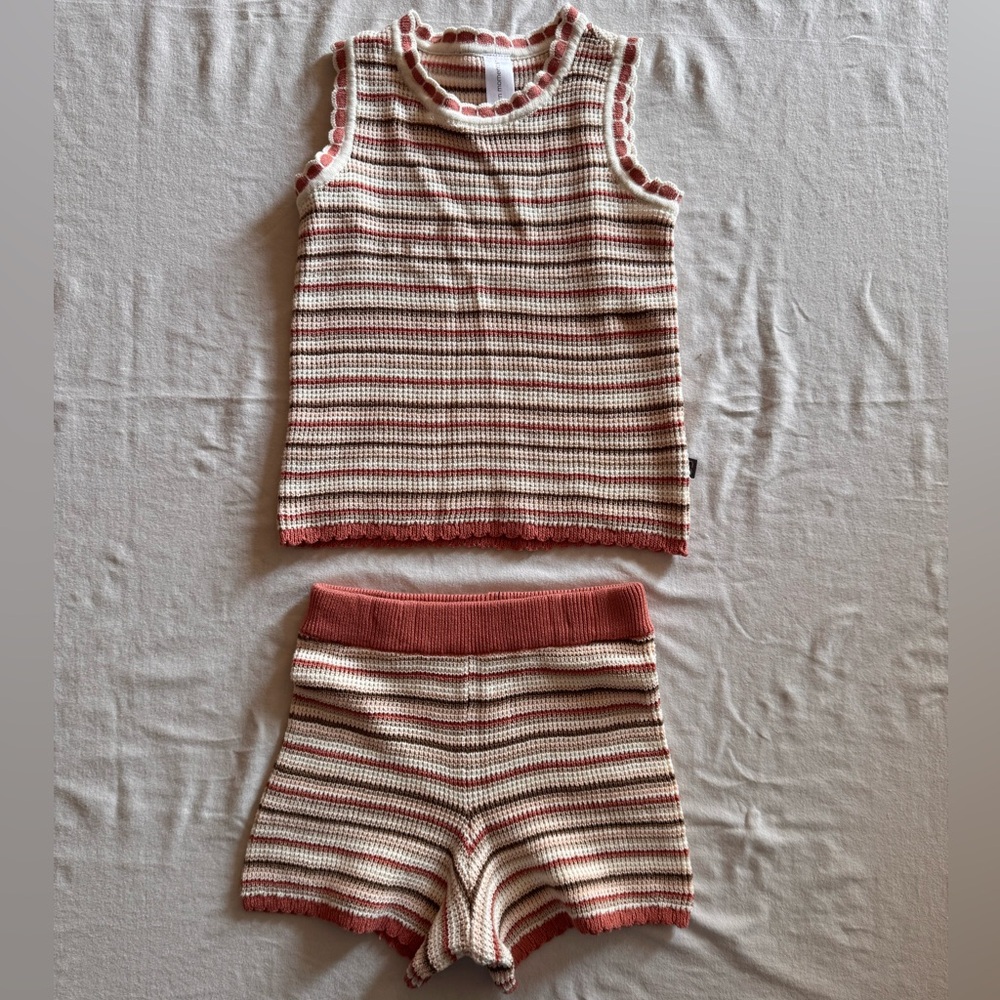 Striped Kids Matching Set - Pink and White